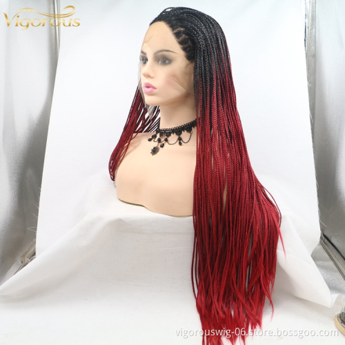 Long straight ombre black bug cheap wholesale high quality heat resistant synthetic braided wig lace front